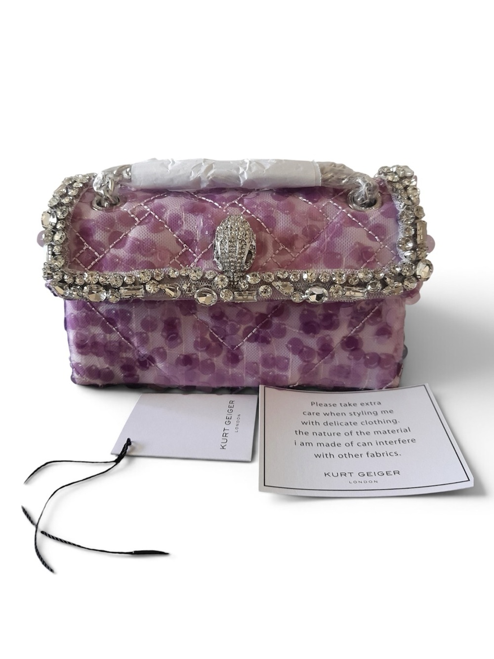 Kurt Geiger London Mini Kensington Purple Sequin Embellished Crossbody Bag